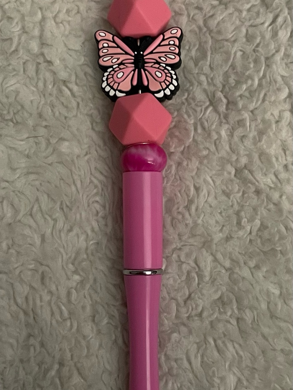 Pink Butterfly Beaded Pen - Cute Pink Writing Accessory